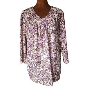 Vintage Blair Top Relaxed Size M Womens Retro Floral Purple Brown All Over Print